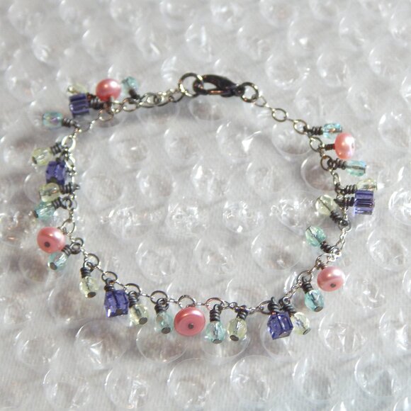 GEMSTONE BRACELET & MATCHING-"Spring Pastel Colors" - Genuine Swarovski Crystals - Picture 2 of 3